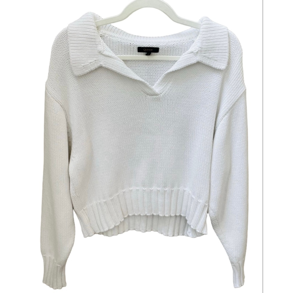 Quince 100% Organic Cropped Cotton Sweater Ivory Size M - Picture 2 of 5